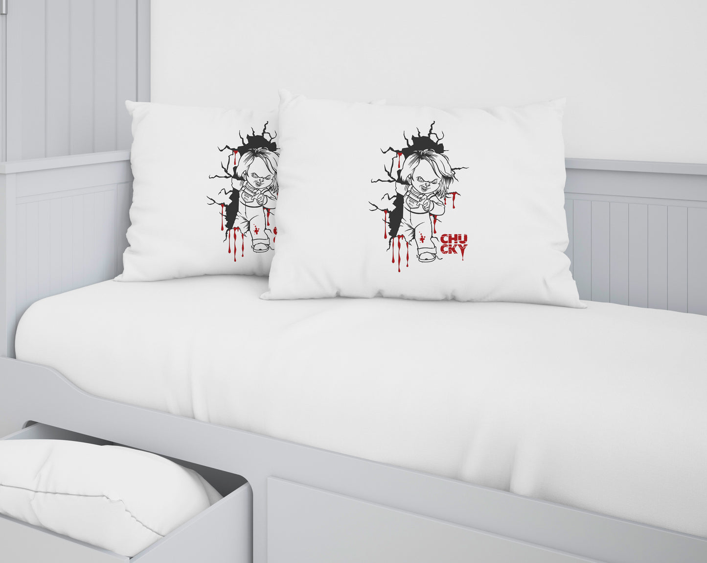 Creepy Doll Pillowcase Halloween Horror Pillow Decor