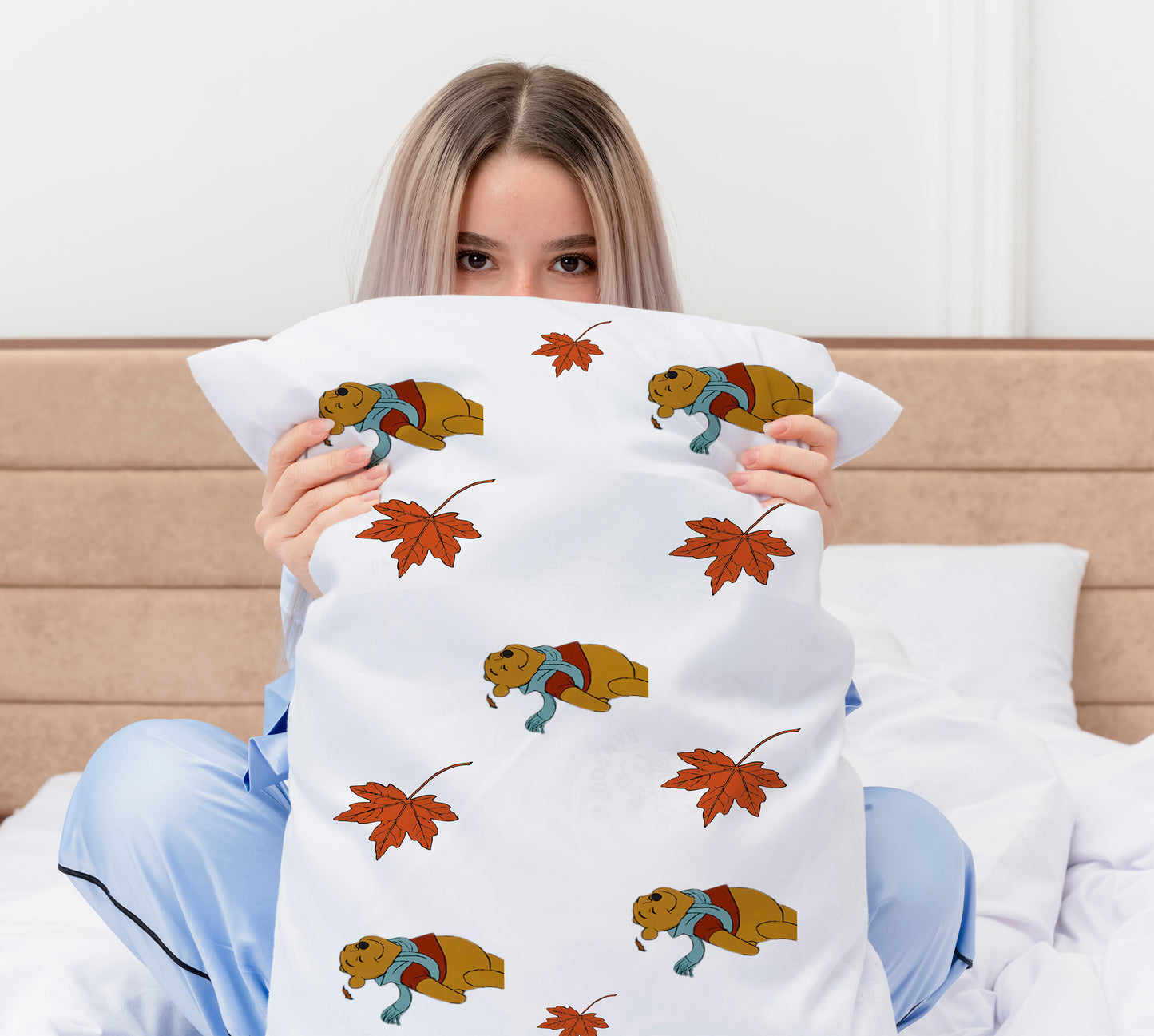 Cozy Bear Pillowcase Adorable Happy Bear Pillowcase Hygge Pillowcase Unique Gift Falling Leaves Pillowcase Cozy Days Pillowcase